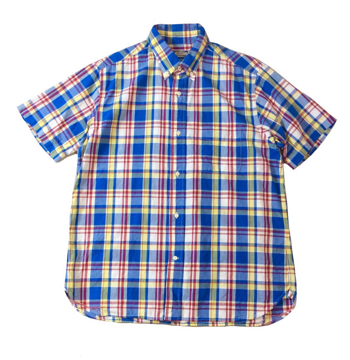 SUGAR CANE シュガーケーン チェック 半袖シャツ ボタンダウン 青×赤×黄色系 メンズ L 送料250円 