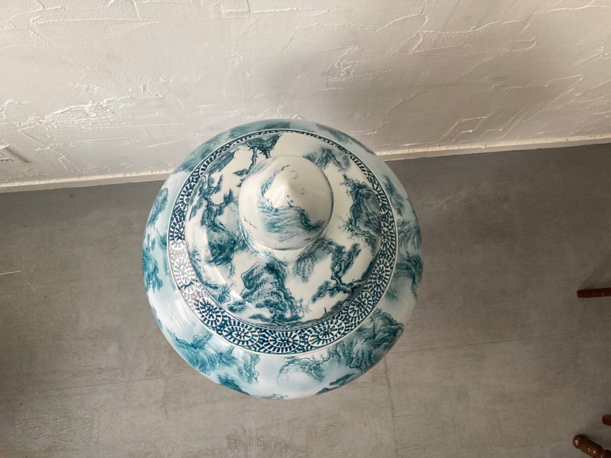 大きい 飾り映えする逸品 有田焼 勝右衛門 作 全高120cm 山水楼閣図 染