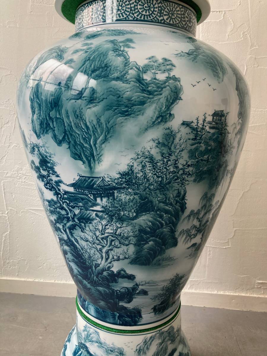 大きい 飾り映えする逸品 有田焼 勝右衛門 作 全高120cm 山水楼閣図 染