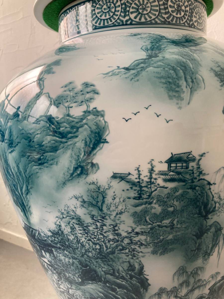 大きい 飾り映えする逸品 有田焼 勝右衛門 作 全高120cm 山水楼閣図 染