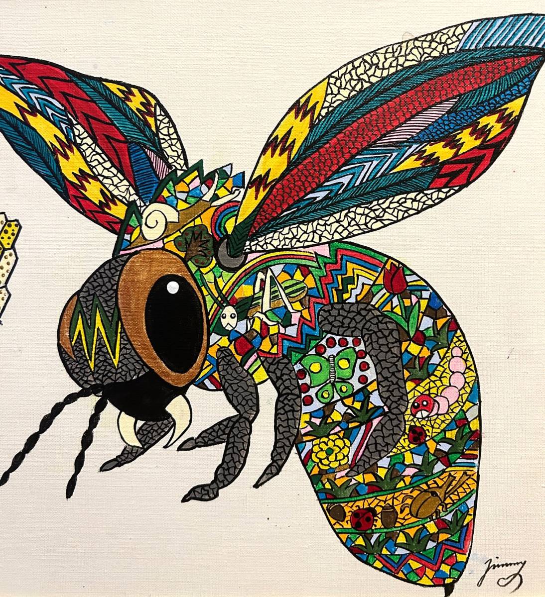 異色の天才画家◇ ジミー大西 ◇蜜蜂 (Honey Bee)◇肉筆アクリル画・新