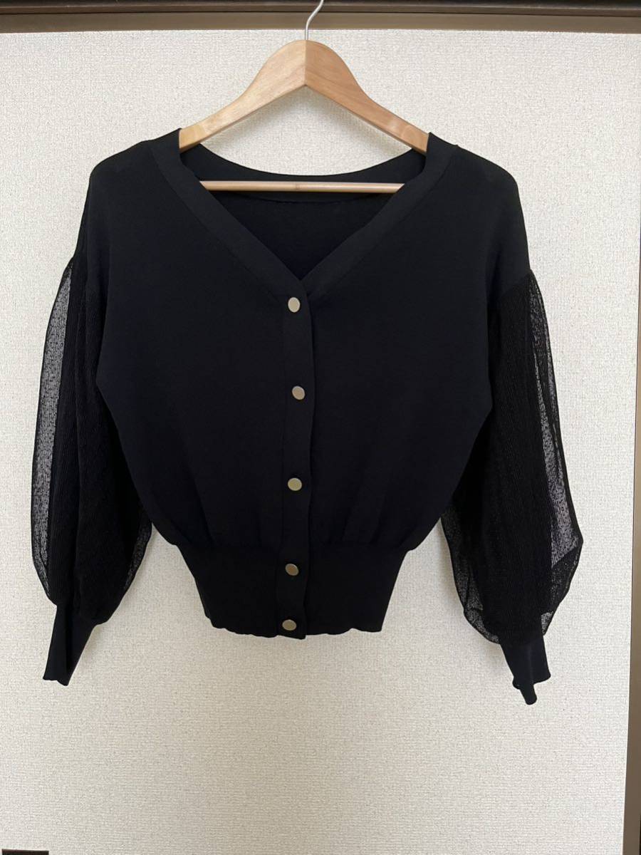 ★グレースコンチネンタル★Vネックお袖オーガンジー仕様ブラック、黒カーディガン　36 S