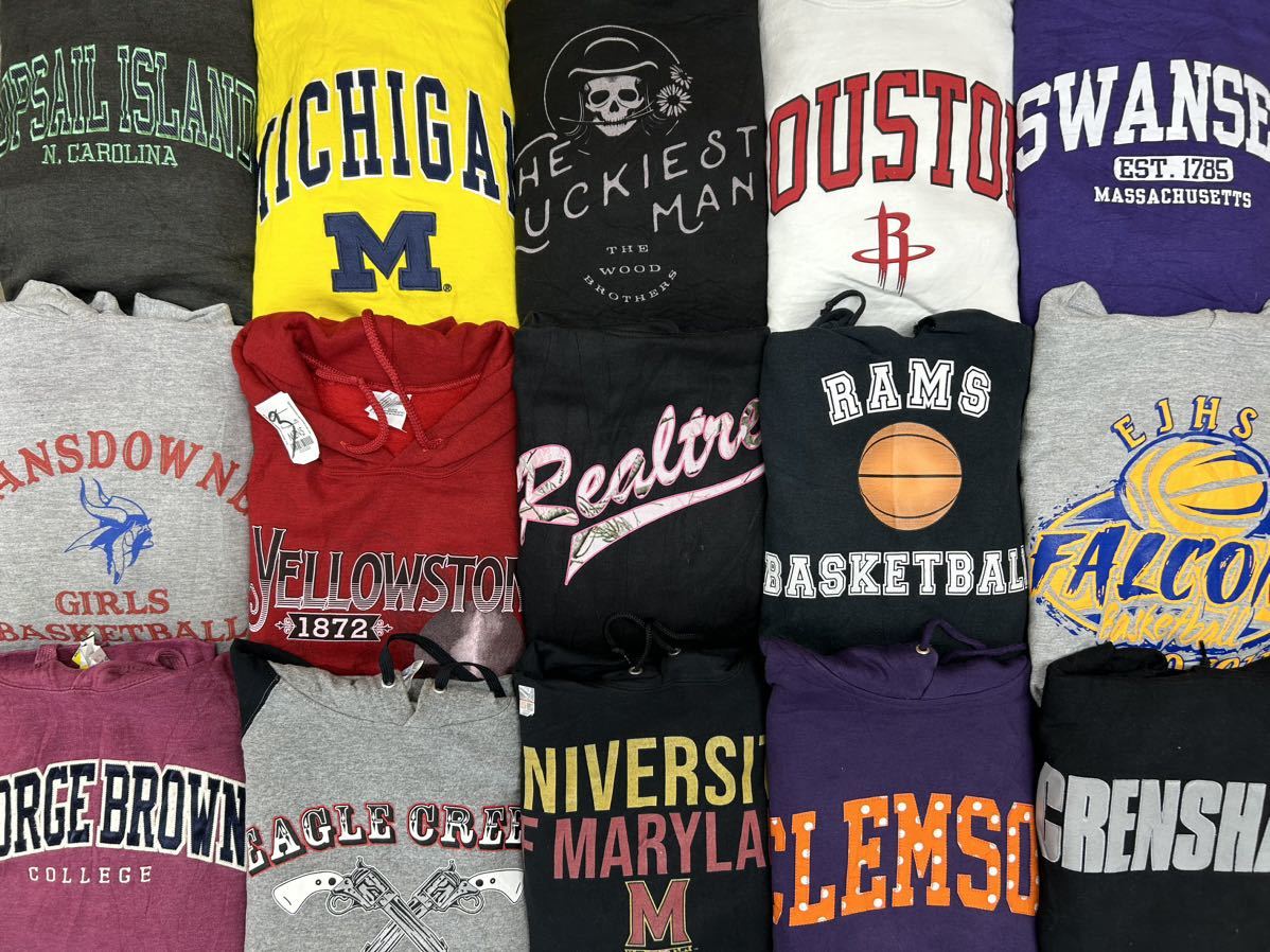 USA古着卸 パーカー L 15枚セット まとめ売り 1円スタート 大量 アメリカ古着 スウェット トレーナー プルオーバー ロゴ プリント メンズ