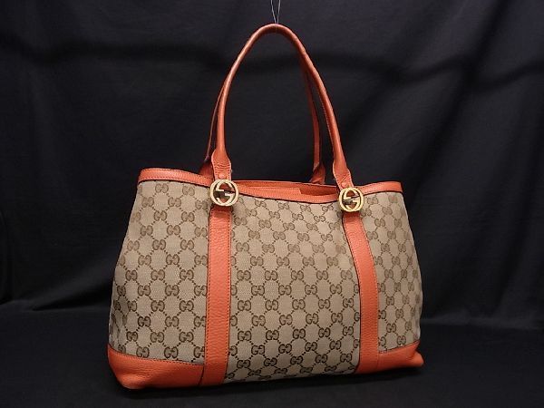 1円 GUCCI グッチ 353122 インターロッキングG GGキャンバス×レザー 