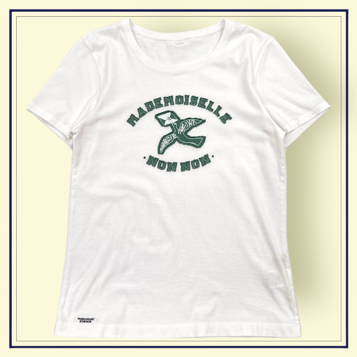 美品◆Mademoiselle NON NON マドモアゼルノンノン 立体ロゴ 半袖 コットン Tシャツ カットソー 薄手 Mサイズ/パパス 日本製