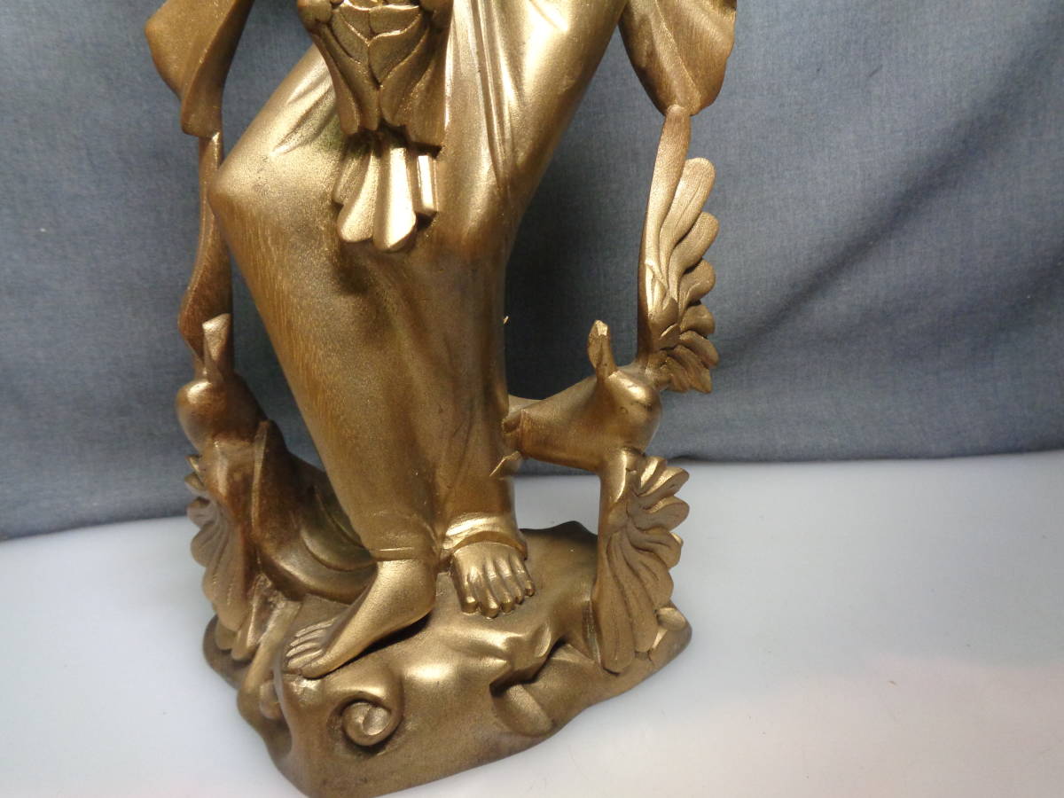 ◇インドネシア バリ島 木彫/女性像/金色張・全高約48cm/彫刻