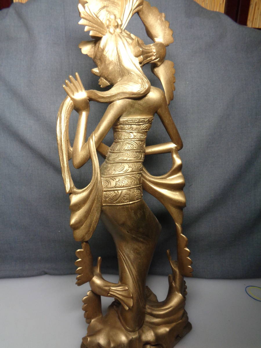 ◇インドネシア バリ島 木彫/女性像/金色張・全高約48cm/彫刻