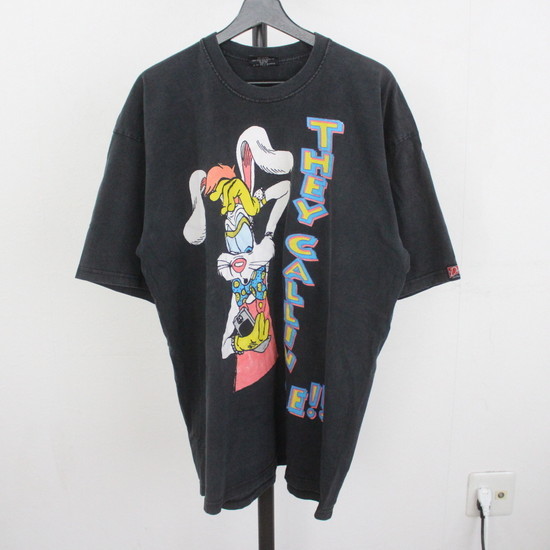 90s USA製 メッセージ キャラクター 両面 プリント Tシャツ メンズ L 古着 オールド ラッセル グラフィック アニマル シングルステッチ 黒 main image 0