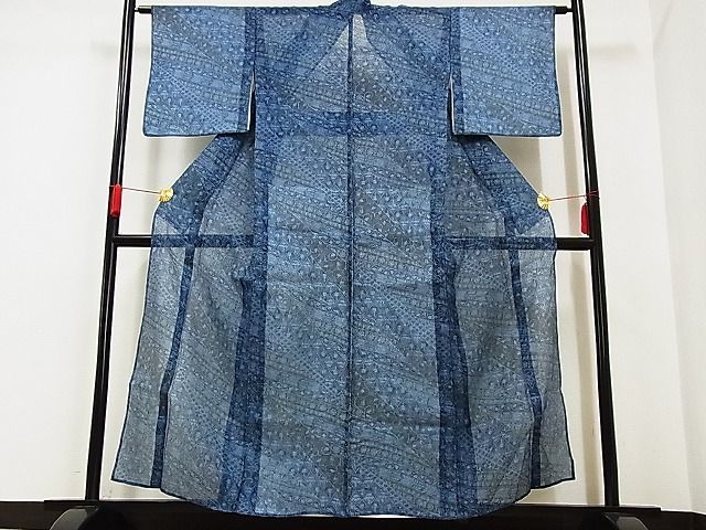 平和屋-こころ店■夏物　小紋・浴衣兼用　綿紅梅　草花文　うそつき襦袢　着丈156cm　裄丈62cm　綿　逸品　A-ck3527