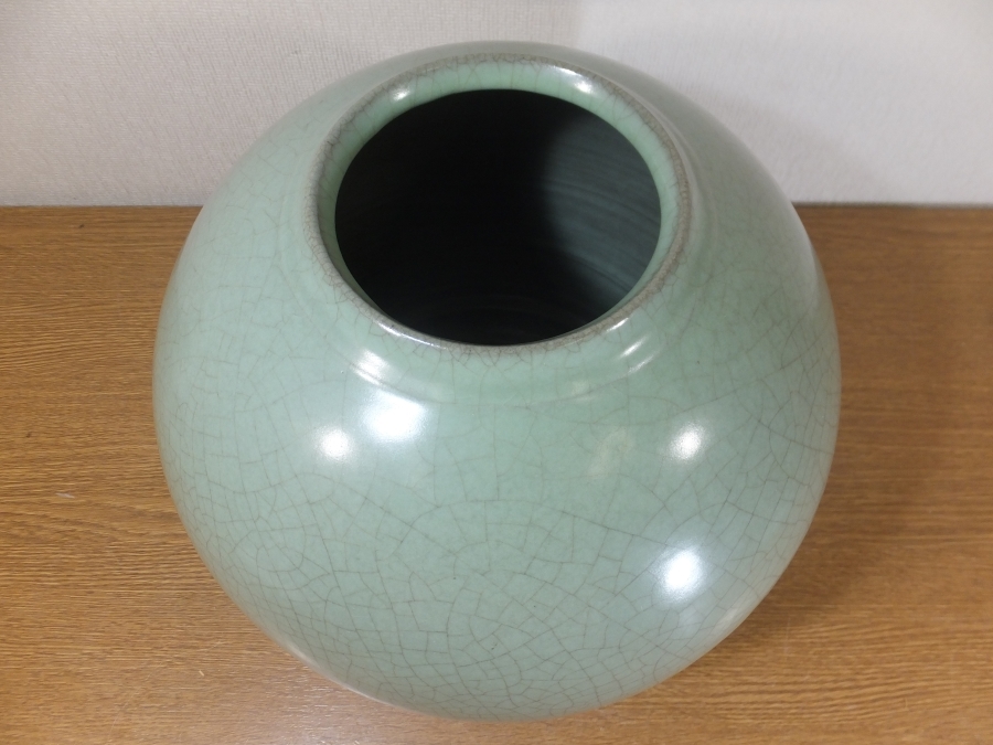 人間国宝 中島宏 自作 真作保証 青磁花入 弓野窯 日本伝統工芸会