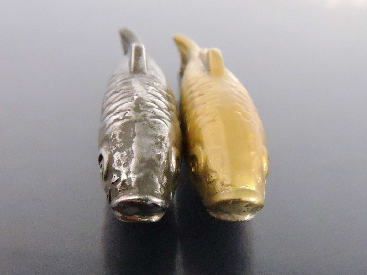 銀製 シルバー 置物 ミニチュア オブジェ 夫婦鯉 双鯉 銀工芸品 