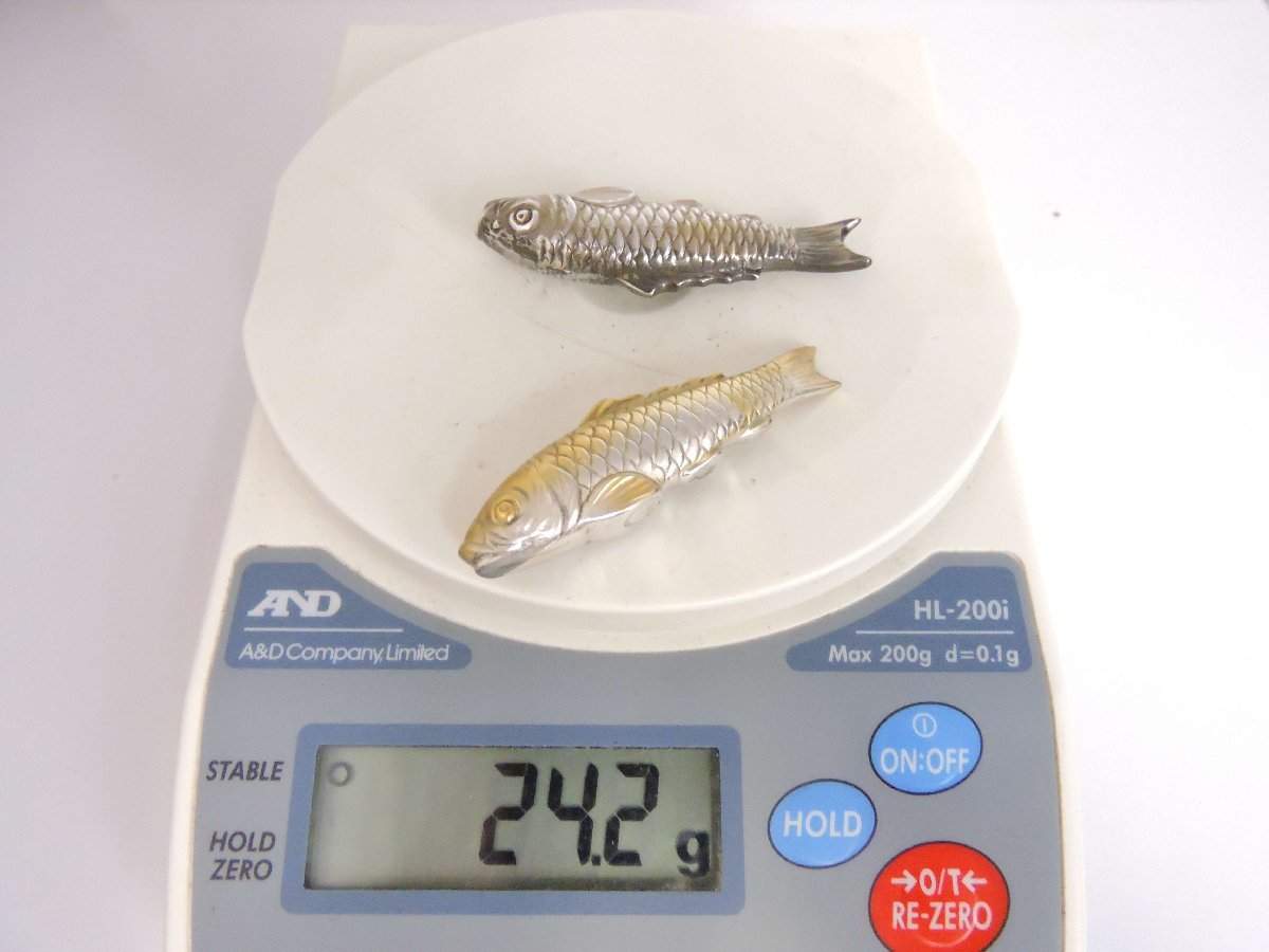 銀製 シルバー 置物 ミニチュア オブジェ 夫婦鯉 双鯉 銀工芸品 