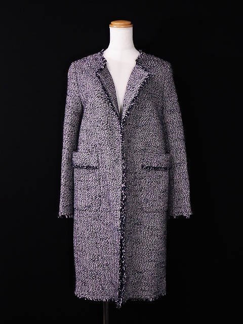 ☆国内正規/小さいサイズ美品☆theoryセオリー/ツイード羽織りコート:P/濃紺系ys981