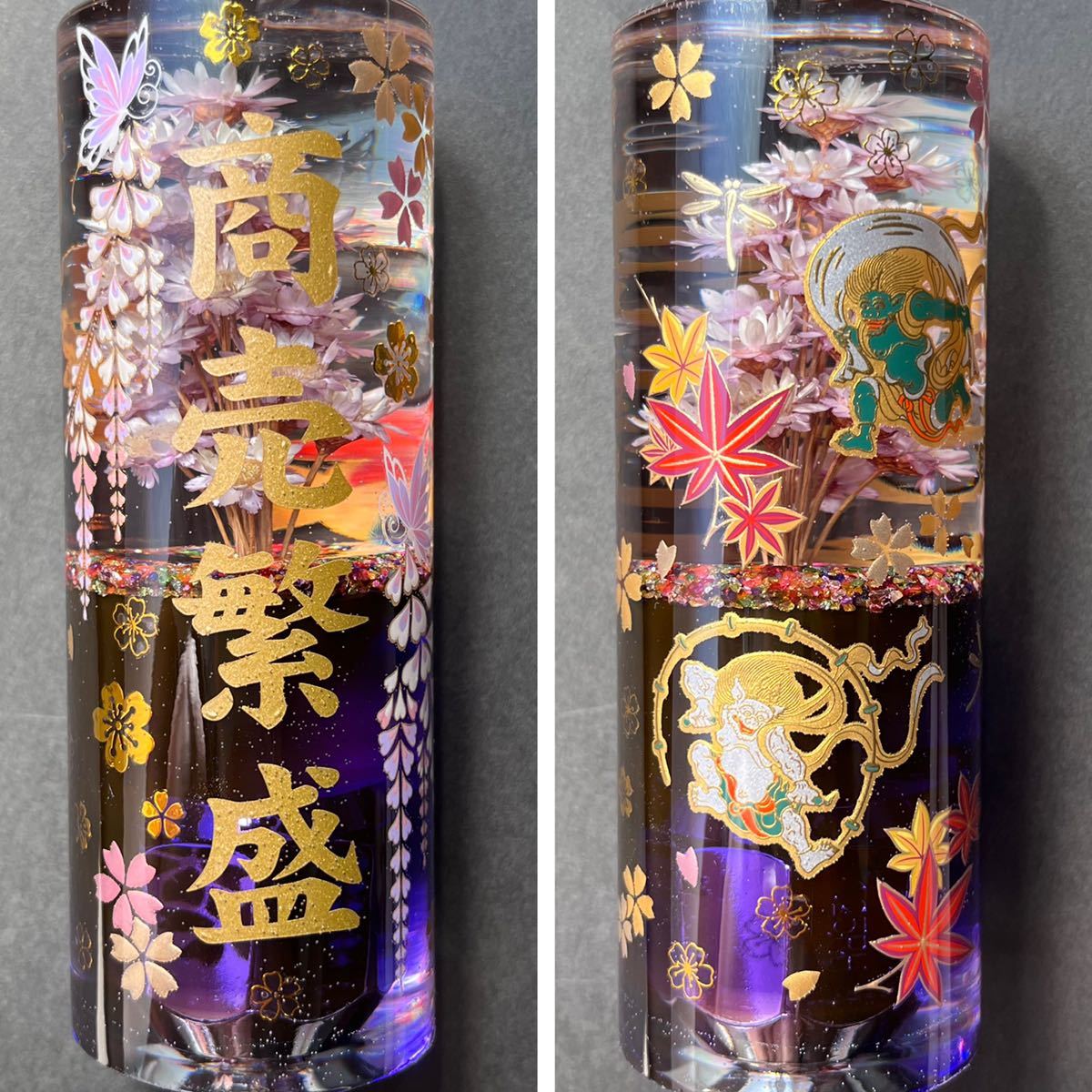 水中花 シフトノブ 風神雷神 商売繁盛 紫 シフトノブ 風神雷神 水中花 
