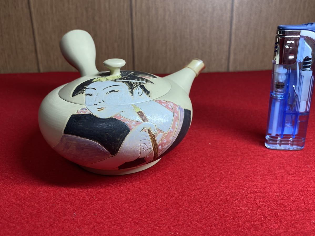 Ｃ３ー新品未使用【 常滑焼？ 浮世絵 花魁図 高級急須 ( 作家物・判読不明 ) 】＞芸術品 美術品工芸品 煎茶道具 茶注 | 常滑焼 常滑焼急須