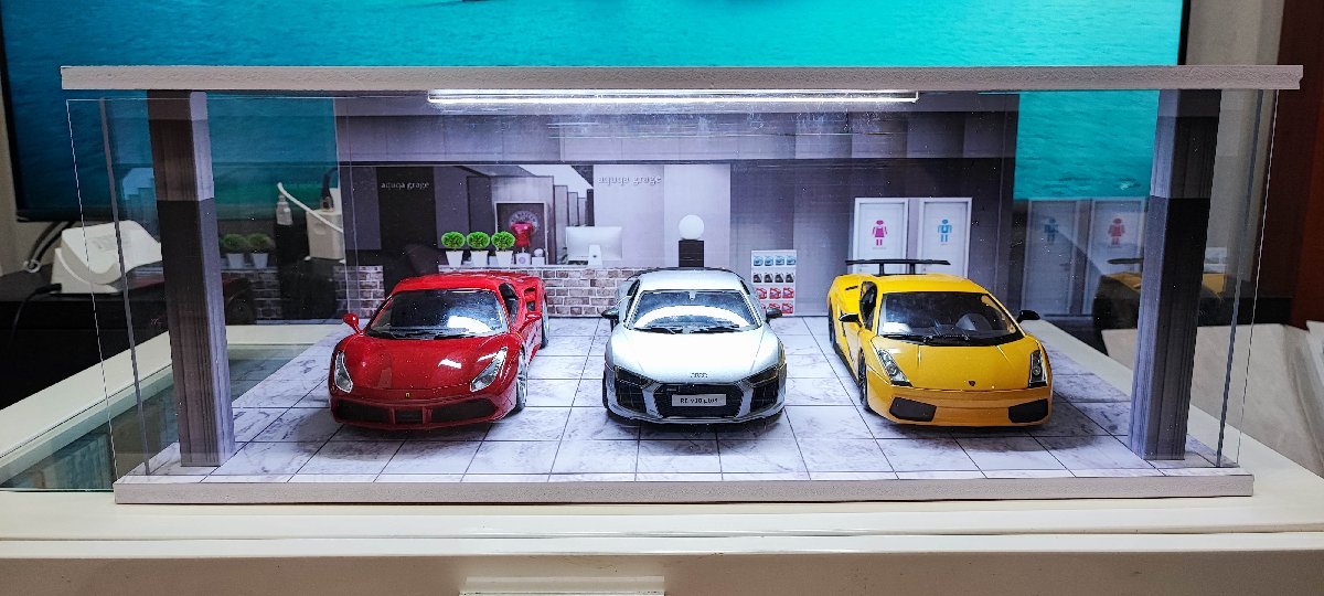 ジオラマ ガレージ カーガレージ ディスプレイケース1/18 USB LED照明 