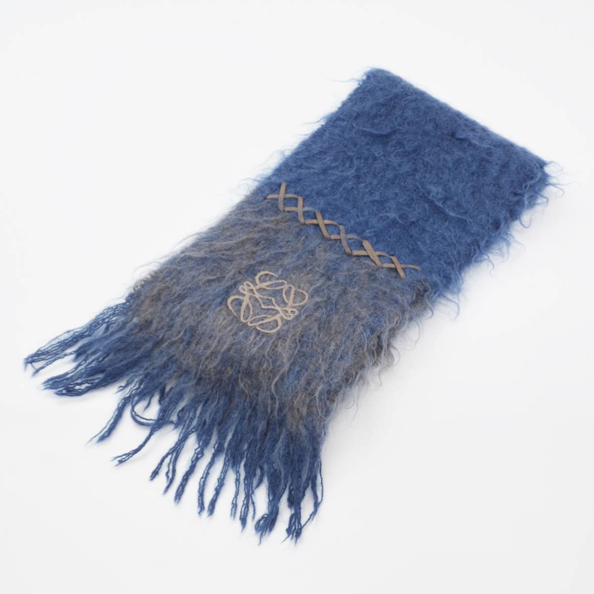 H 1円スタート LOEWE ロエベ マフラー モヘア ウール アナグラム 刺繍