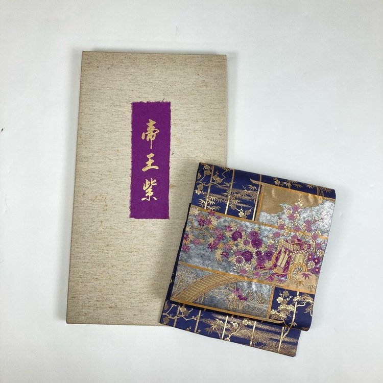 帝王紫 じゅらく 袋帯 金糸 美品 袋帯の通販 箔 華文 落款あり 逸品 扇面