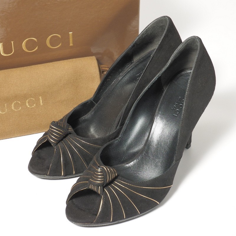グッチ GUCCI パンプス レザー ポインテッドトゥ 37C 23cm 黒 ブラック
