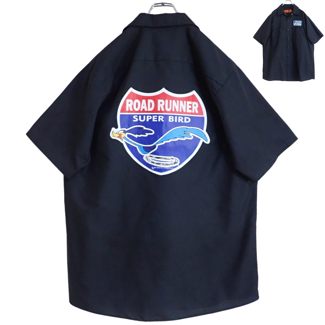 4899/RED KAP 半袖ワークシャツ L●ネコポス可●ROAD RUNNER BEEP! BEEP! SUPER BIRD 古着