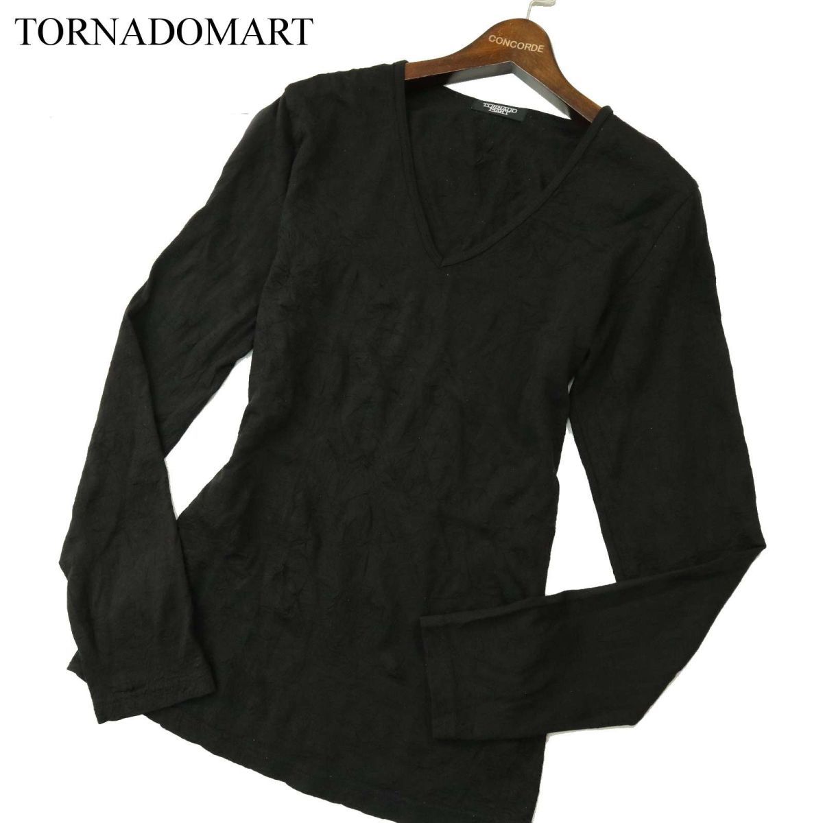 TORNADOMART トルネードマート ウール混☆ シワ加工 総柄 長袖 Vネック 