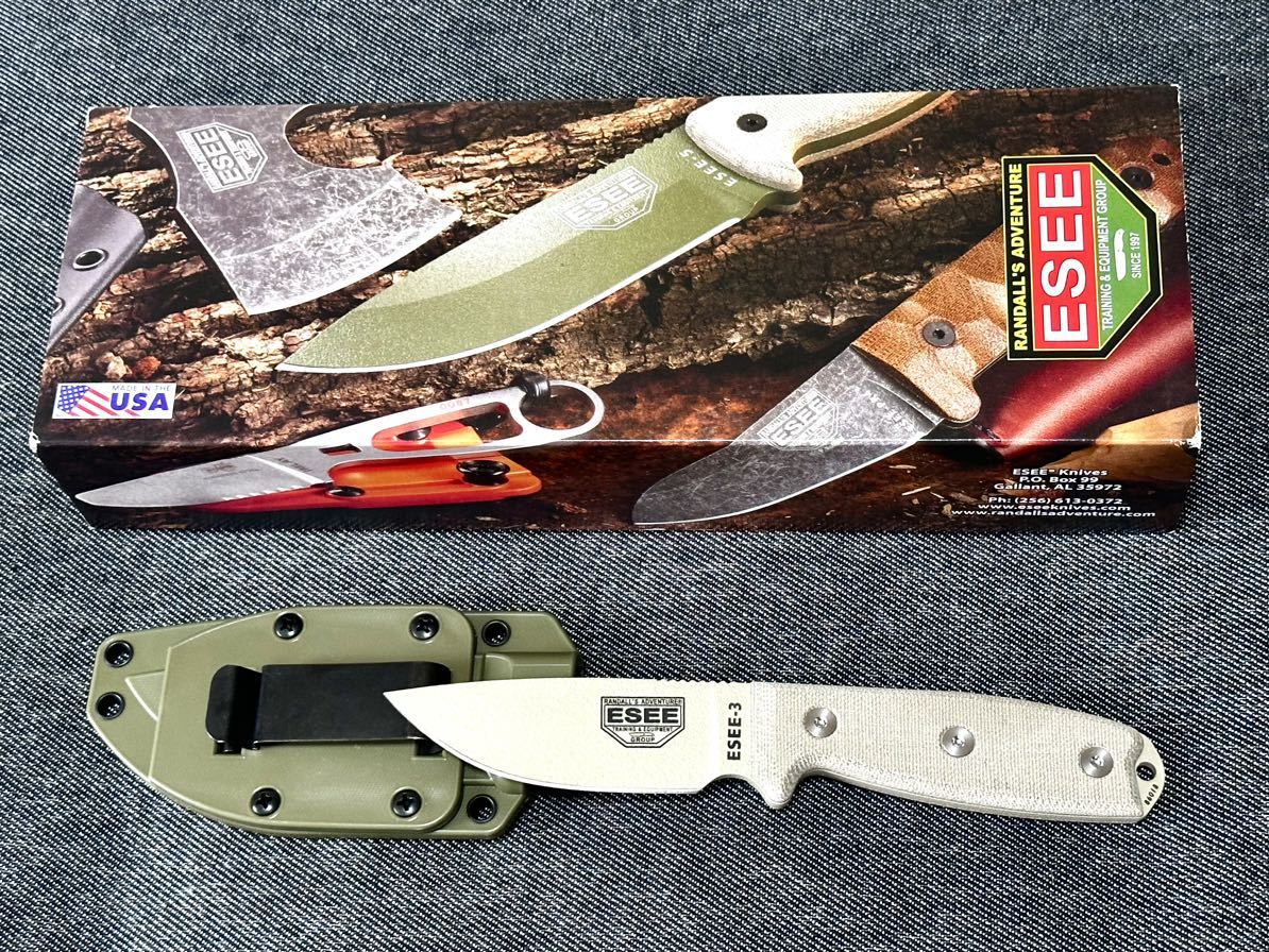 ★1円スタート★ (未使用) ESEE 3 - タンブレード- グリーンシース - キャンバスマイカルタハンドル サバイバル アウトドア ナイフ