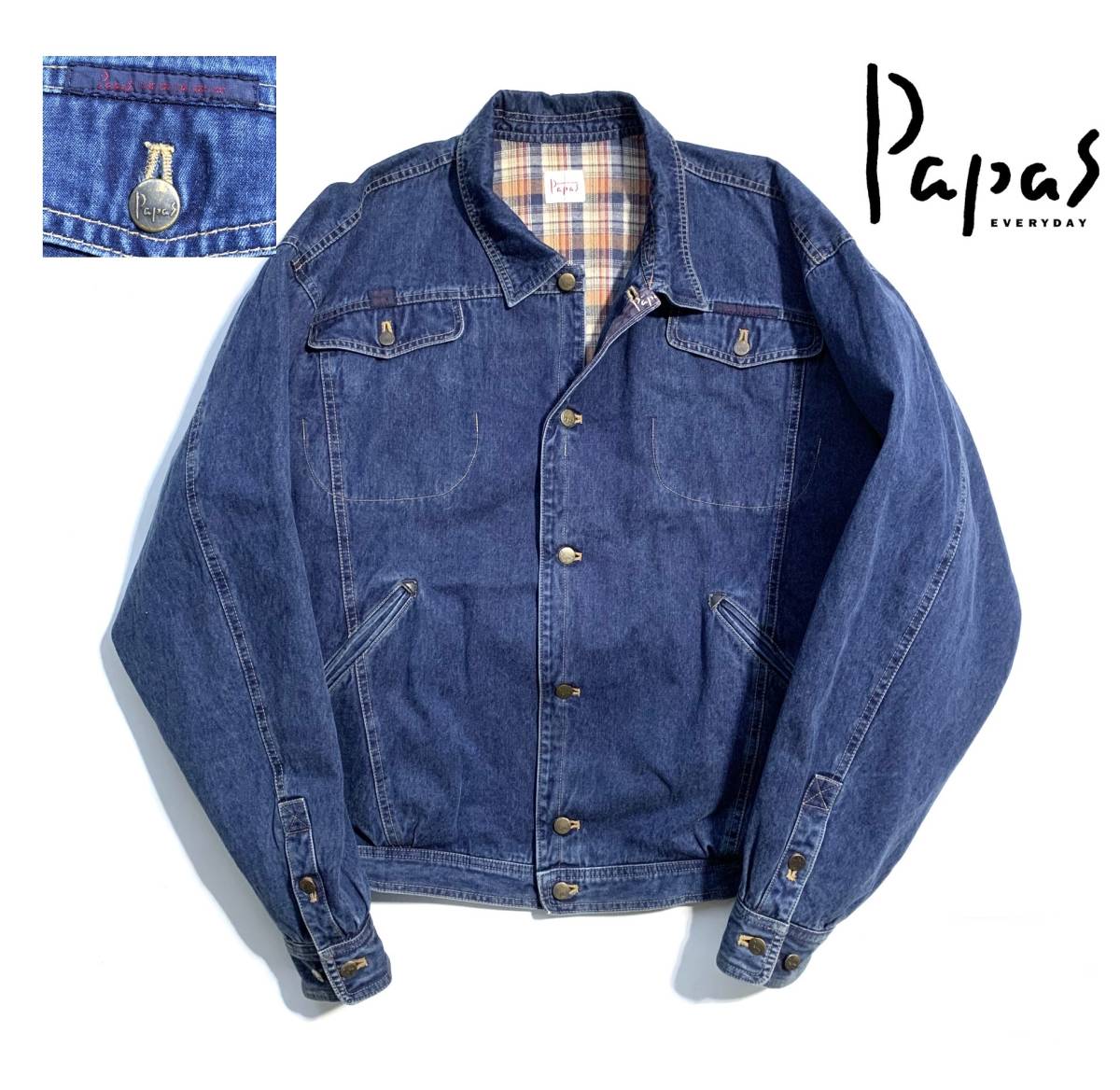最高級【定価6万】Papas パパス デニムジャケット L ロゴタブ 裏地 