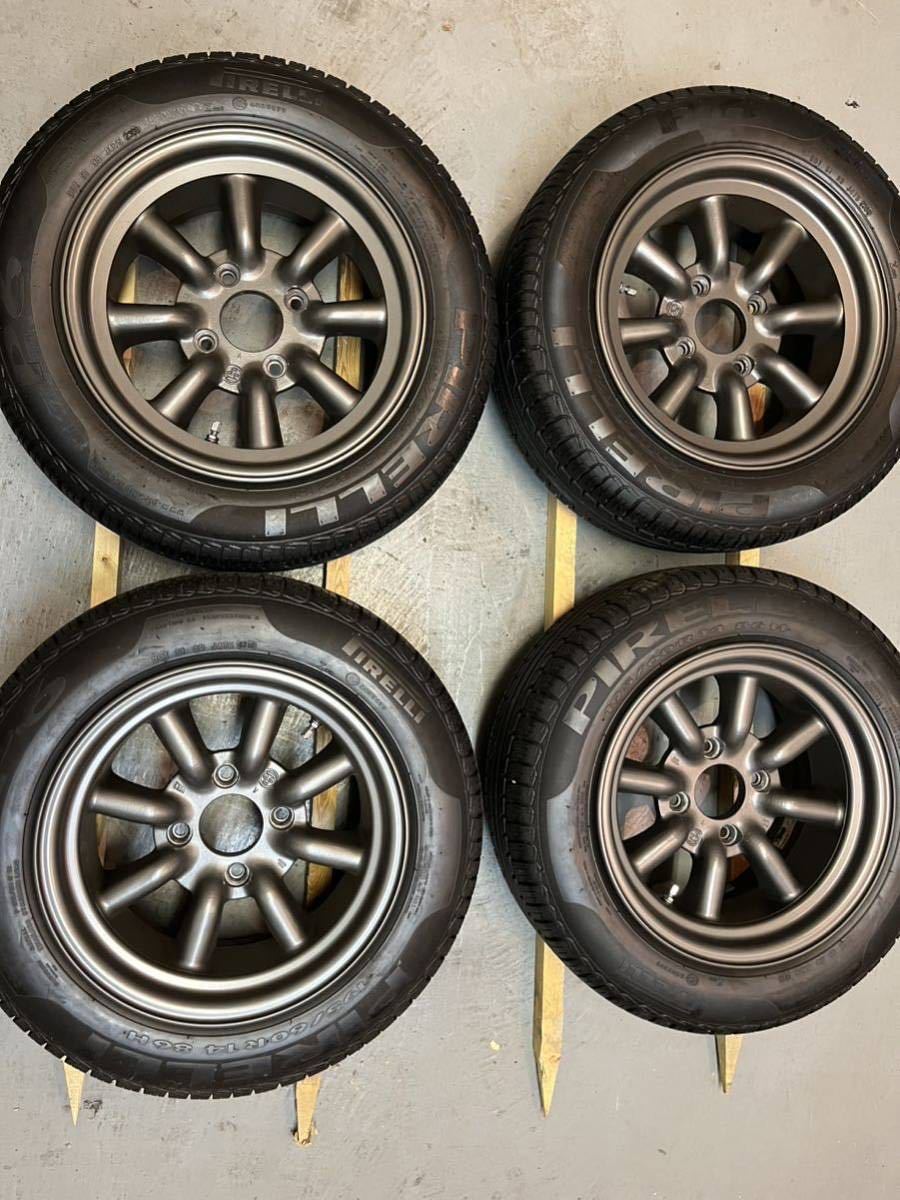 ワタナベ ホイール 14インチ 114.3、タイヤセット4本 ハコスカ4ドア 