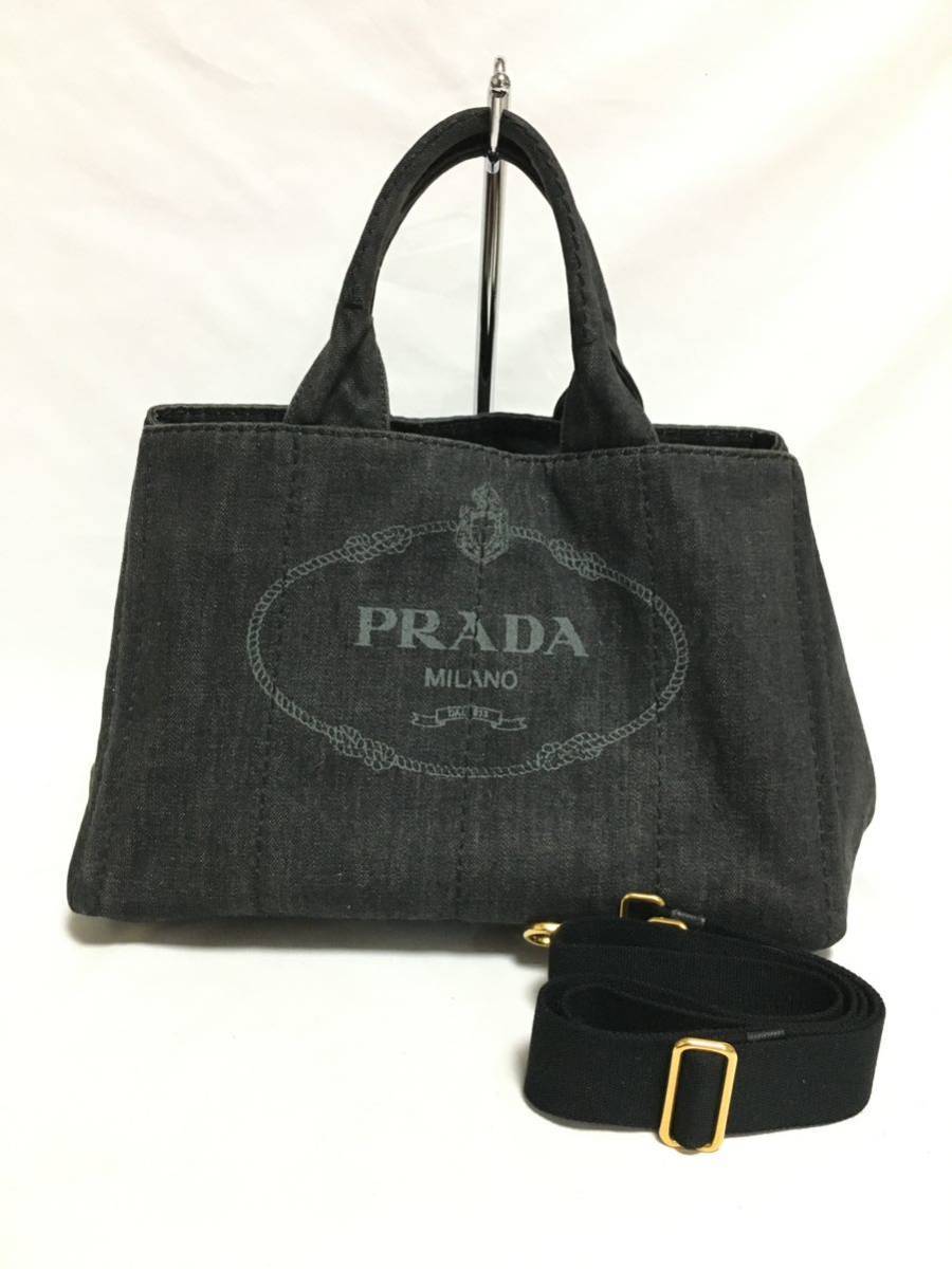 プラダ デニム カナパ ロゴプレート 2way トートバッグ ショルダー