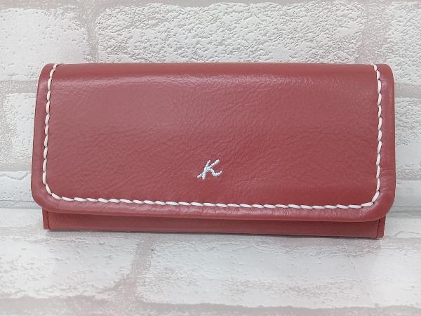 美品 Kitamura キタムラ レザー かぶせ蓋 長財布 ロングウォレット レッド レディース 店舗受取可
