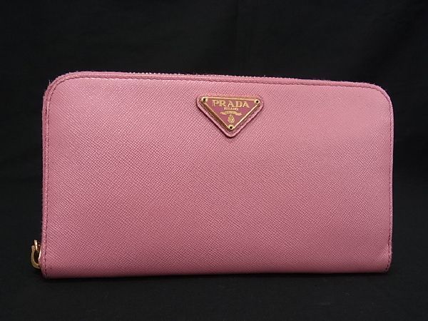 1円 ■美品■ PRADA プラダ サフィアーノレザー ラウンドファスナー 長財布 ウォレット 小銭入れ 札入れ レディース ピンク系 AP2068