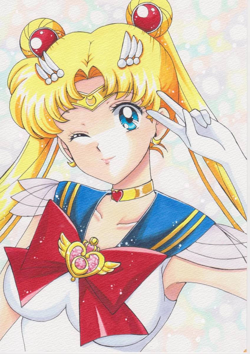 同人手描きイラスト☆セーラームーン☆うさぎちゃん☆色紙（約12㎝×13