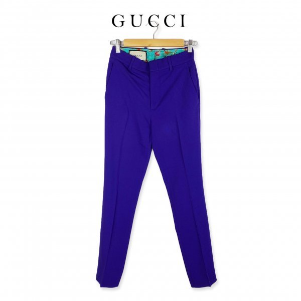 ★美品★ GUCCI グッチ ブーツカット レーヨンガーゼパンツ 定価17万円 2022年春夏コレクション サイズ36 (Sサイズ)イタリア製 紫 パープル