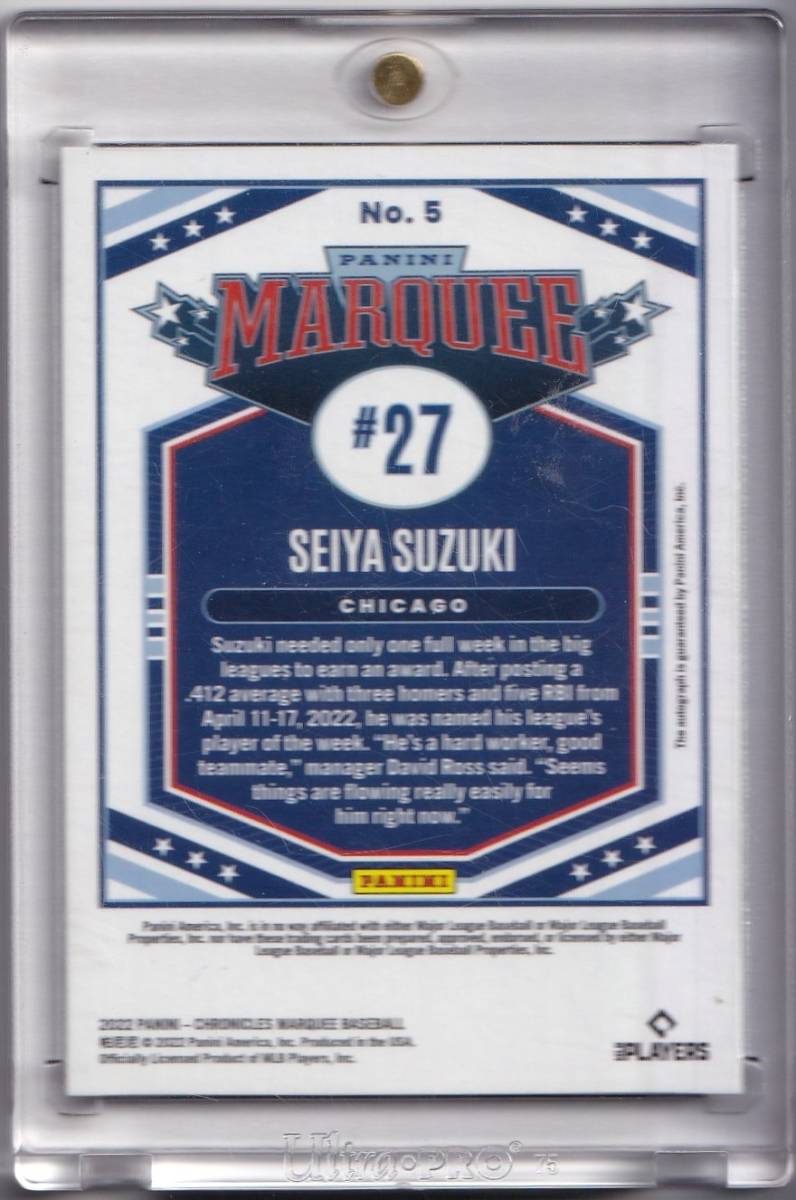 鈴木誠也 Seiya Suzuki 2022 Panini Chronicles Marquee RC Auto 直筆