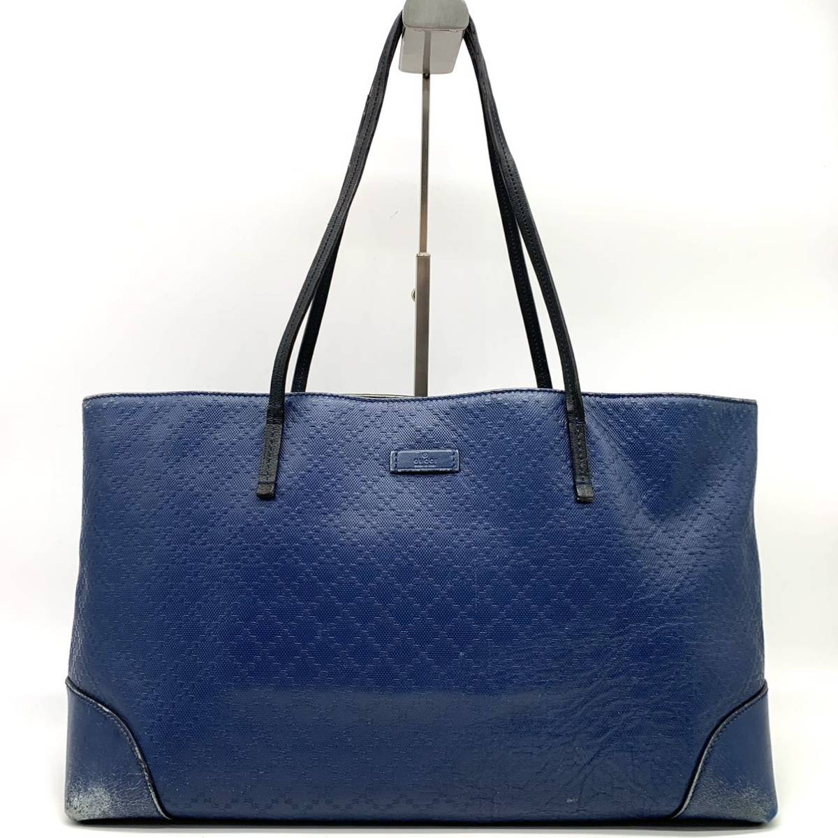 1円●傷や汚れあり●GUCCI グッチ ディアマンテ GG柄 トートバッグ ハンドバッグ ショルダーバッグ A4◎ レザー ブルー レディース メンズ