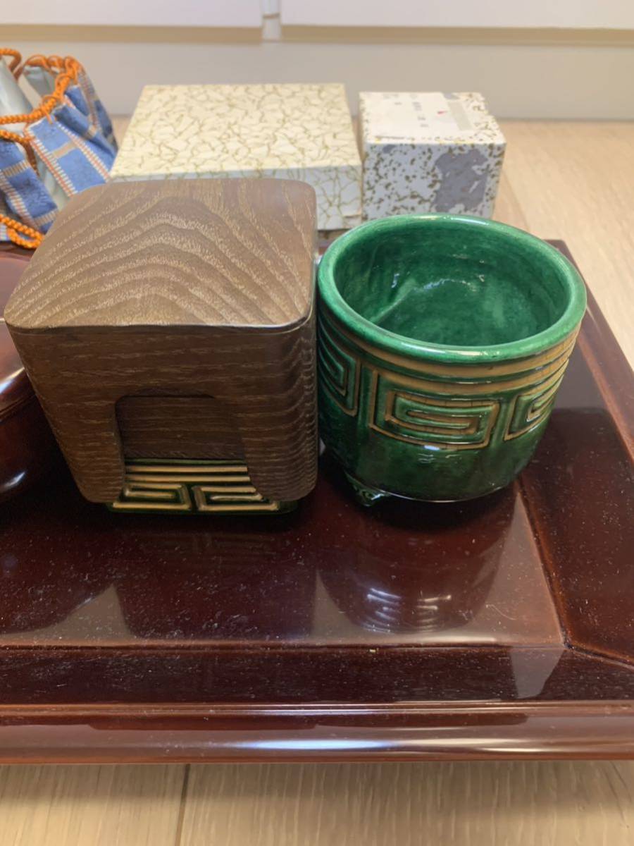 香道具一式 香盆 重香合 青磁香炉 七つ火道具 火箸 香炭 炭団 和樂青磁