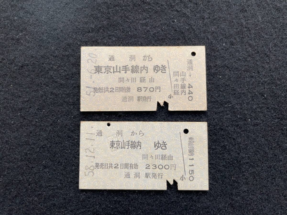 R285 国鉄足尾線 通洞から東京山手線内ゆき 乗車券2種