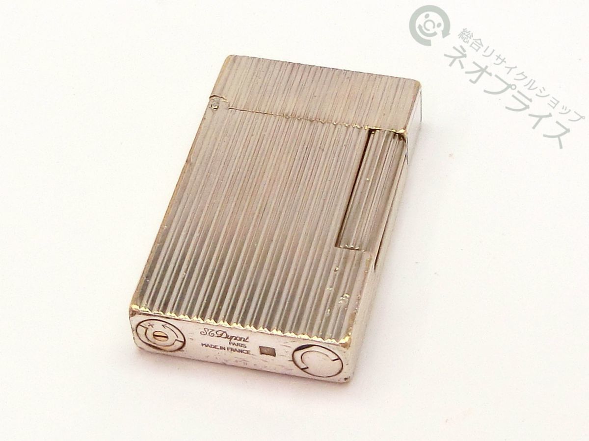 ◆S6766 STDupont デュポン ガス ライター ライン2 ストライプ シルバー