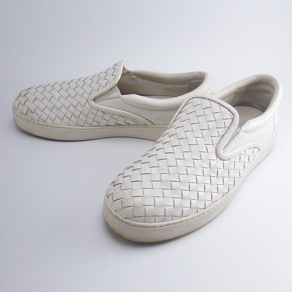 BOTTEGA VENETA イントレチャート レザー スリッポン ホワイト 27cm