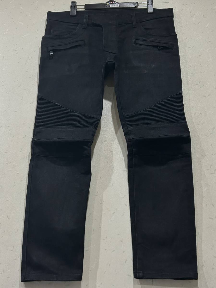 BALMAIN バルマン POHT551D204 バイカー 蛇腹 ストレッチ デニムパンツ 