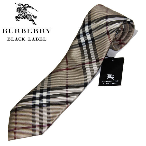 新品！送料185円◆バーバリーブラックレーベル※日本製 スモーキーベージュ系×ノバチェック シルク 絹100％ ネクタイBURBERRY BLACK LABEL
