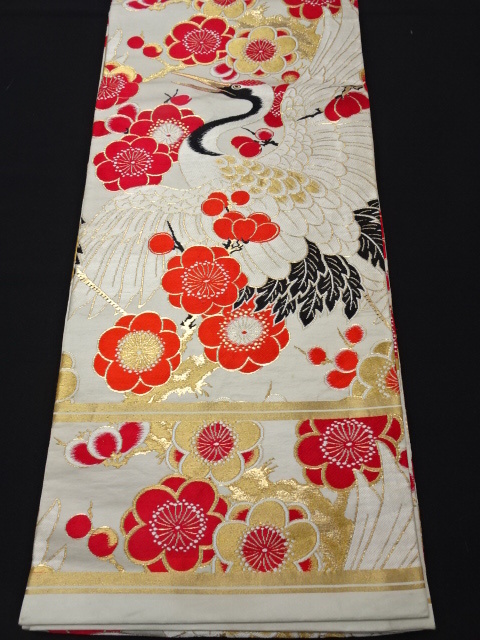アンティーク丸帯 鶴 松 鶴 菊 松 アンティーク帯 昔丸帯 リバーシブル