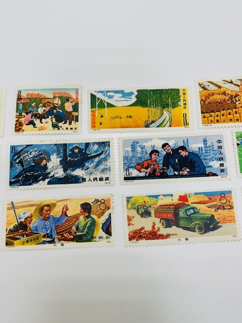UWA(7373)中国切手【T3 戸県の農民画 6種完1974年 T4 大慶の紅旗 5種完