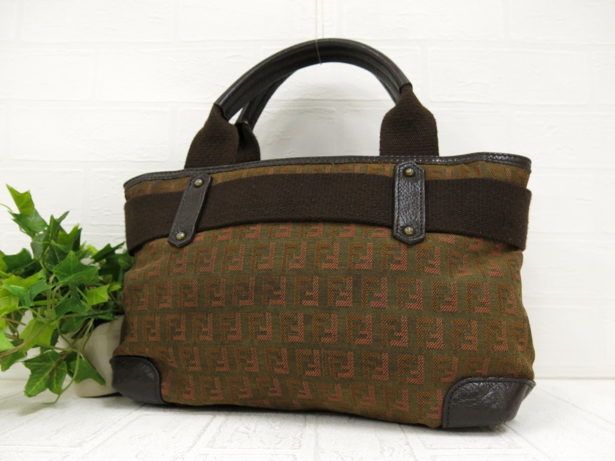 FENDI フェンディ◇キャンバス カーフ レザー 本革◇ハンド バッグ 