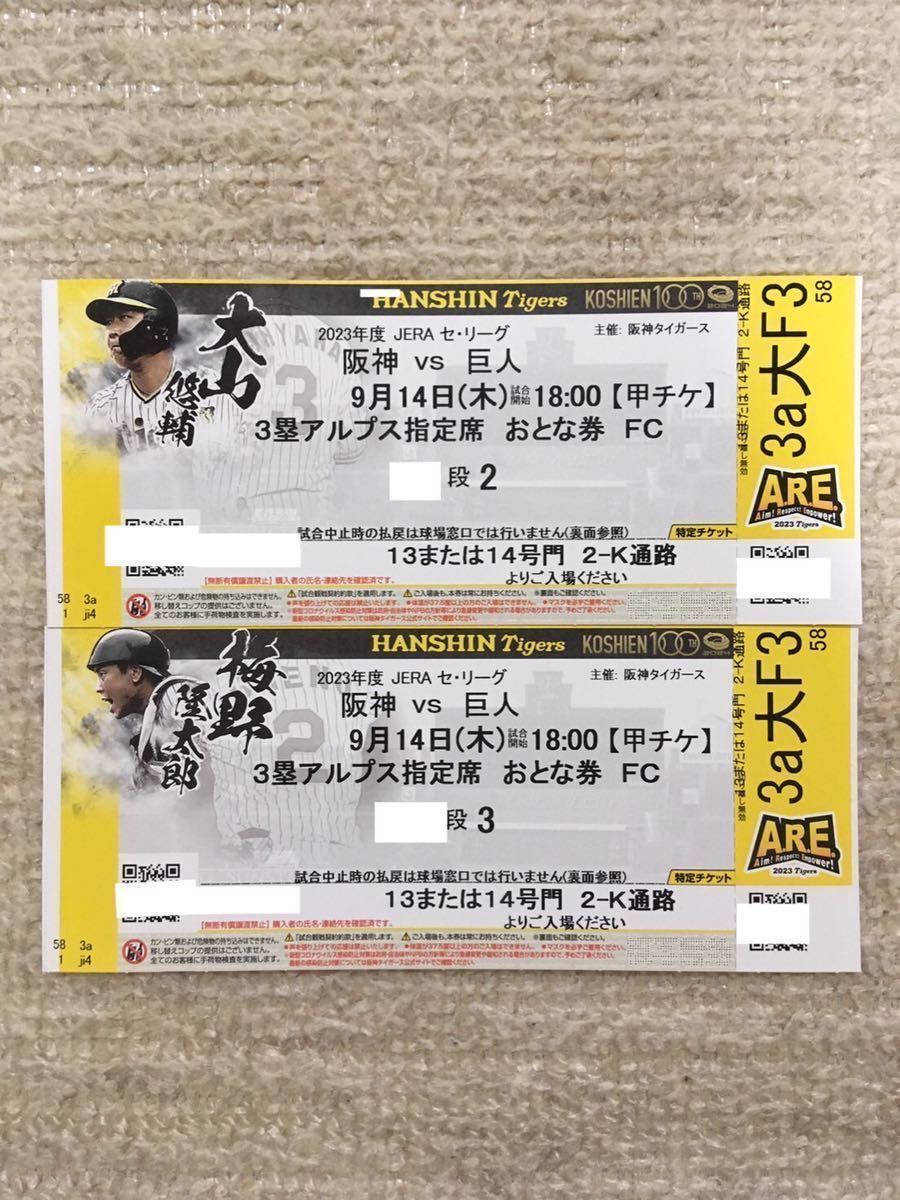 甲子園球場 阪神VS巨人 1塁アルプス指定席ペアチケット連番 5月 甲子園球場 阪神VS巨人 1塁アルプス指定席ペアチケット連番 5月