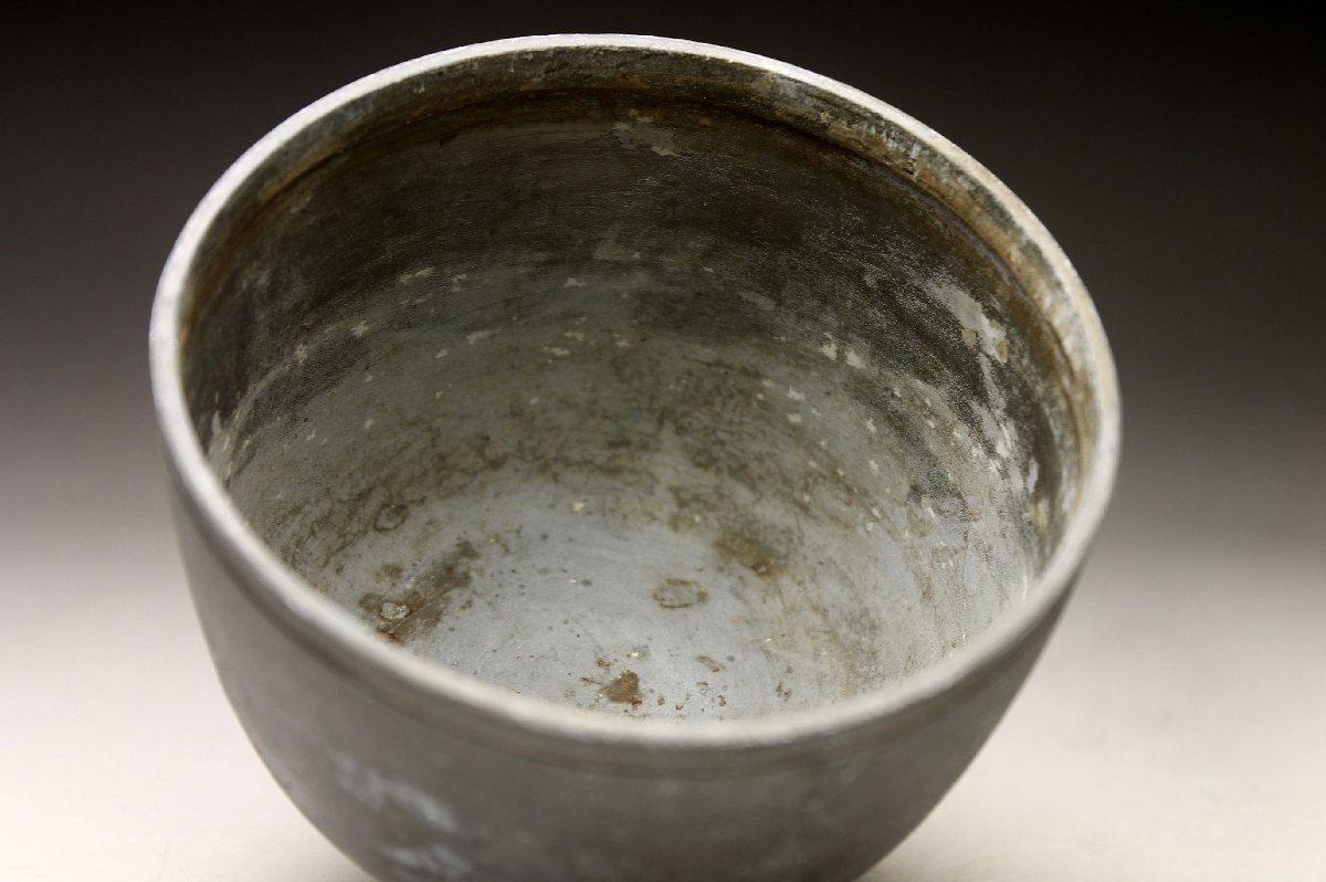 余韻 時代物 點銅款 点銅 唐物 古錫茶溢し 錫茶 建水 高10cm 重480g