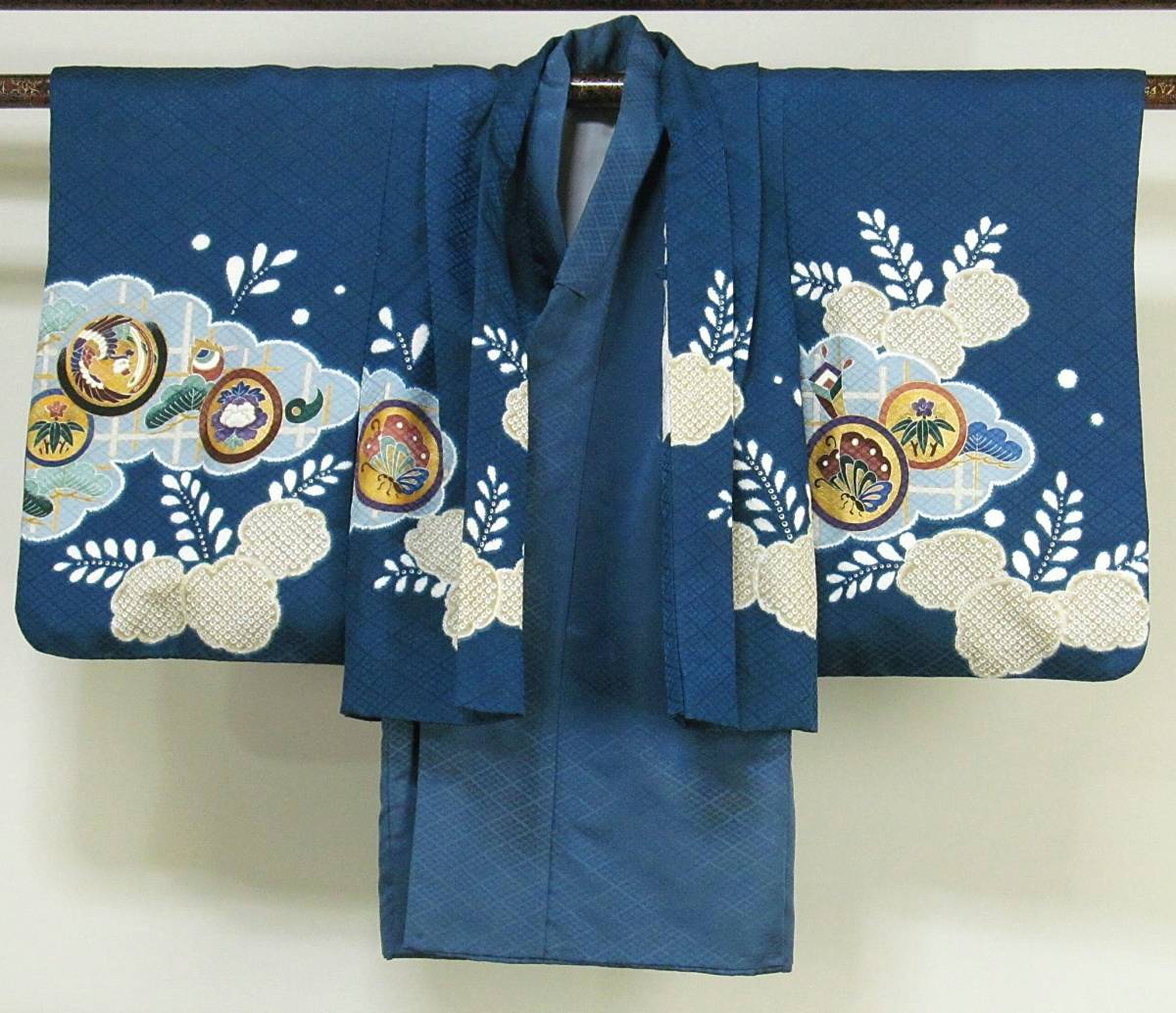 し158 化繊 男児 七五三 着物 3歳用 桐 兜柄 美品 身丈63cm