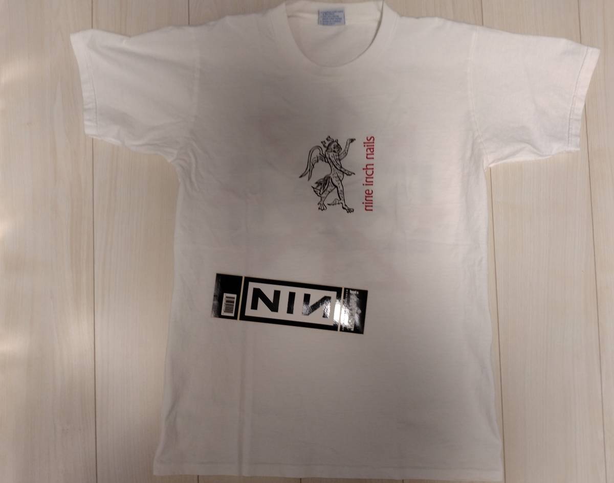 送料無料/USA製/XL⇒M相当にリサイズ済/90'sオリジナル/ステッカー付/NINE INCH NAILS/バンドTシャツ/ナインインチネイルズ
