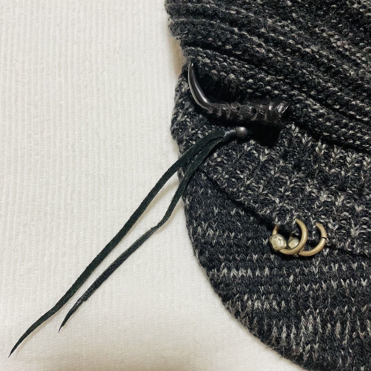 14th addiction ニットキャップ ニット帽 つば付き グレー系？ユーズド