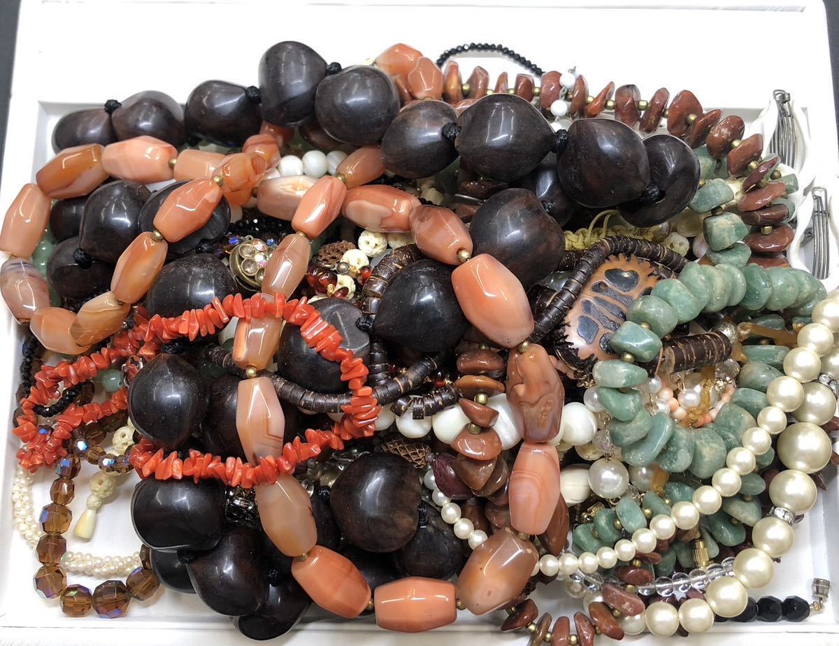 A-0020 アクセサリー☆まとめ 約 1487g(パケ込み) (アコヤ真珠 サンゴ コーラル 南洋 翡翠 pearl necklace accessory jewelry 等……)